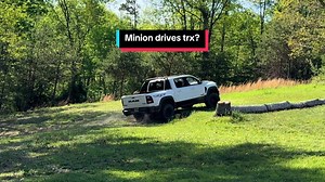 Minion drives TRX??? Hit the full screen button for best view. #ramtrx #trx #theoneandonlyminion #farmdog #smalldog #narrowayhomestead