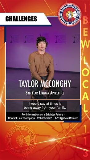 The biggest challenge? Complacency. This apprentice shares how staying focused and safe is the number one priority for a lineman, a job that is both demanding and rewarding. #IBEW #LinemanLife #Safety #Trades #WorkEthic | IBEW Local 113