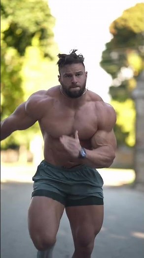 huge muscular man running in slow motion | muscle shaking