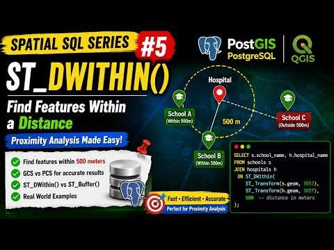 ST_DWithin() Explained in PostGIS | Find Features Within 500m | Spatial SQL #5