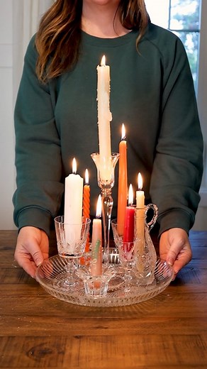 Let's make a candle tray from thrifted glassware candles. 😍 Everything I used was found at @valuevillage_thrift , and I used hot glue so I could dismantle this later if I wanted to. Would you make this? #cozydiyhome #diydecor #diyproject #ThriftFlip #christmasdecorideas #christmashack #homehacks #budgetdecor | Cozy DIY Home
