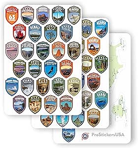 1 x 1.5 inch. 63 Stickers Set All National Parks USA with Location Map. Weatherproof Bucket List Passport Book National Parks Colors Vinyl Stickers. Decals for Travel Book, Bottles, Laptop, Phone.
