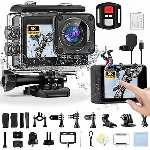 Camera de Actiune Multifunctionala, 48MPX, Ecran Dublu Color Tactil IPS, WIFI, Rezolutie 5K Ultra HD 30FPS, Anti-Shake, Unghi de 170°, Microfon, Filmare Subacvatica 30 m adancime, Telecomanda Impermeabila, Stabilizator Imagine - eMAG.ro