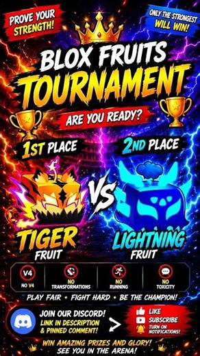 🏆 Blox Fruits Tournament | 🥇 Tiger Fruit + 🥈 Lightning Fruit | Join Now!