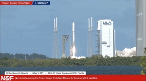 United Launch Alliance has launched the Atlas V 501 on the KuiperSat Protoflight, from Space Launch Complex 41 (SLC-41) at the Cape Canaveral Space Force Station (CCSFS). Onboard the Atlas rocket were 2 protoype satellite for Amazon.com's Kuiper broadband satellite constellation, which is planned to include 3,236 satellites in the future. | NASASpaceflight.com