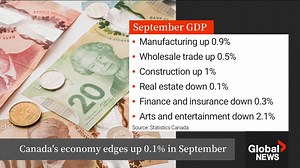 1.1K views · 13 reactions | WATCH: Canada’s economy contracted in the third quarter of the year, but Statistics Canada's revised data shows the country is still managing to avoid a technical recession. According to the national statistics agency, Canada's economy showed a slight increase of 0.1 per cent in September, with growth in the goods-producing industry leading the way. Read more: https://globalnews.ca/news/10135875/canada-gdp-sept-q3-2023/ | Global News | Facebook