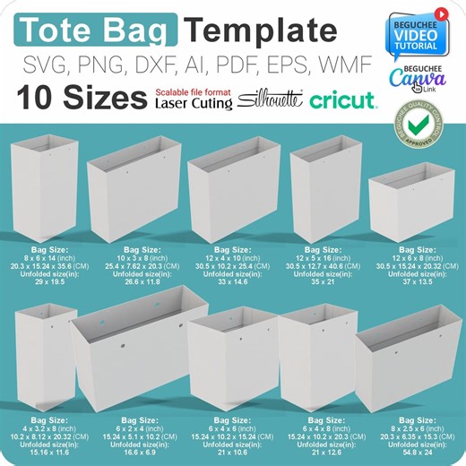 DIY Tote Bag Template – 10 Sizes (svg, Dxf, Pdf, Ai) (digital Download) Valentines Day - Etsy