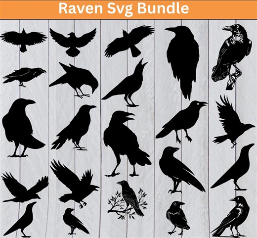 Raven SVG Bundle | Crow SVG | Gothic Raven Svg | Raven Silhouette Svg | Bird SVG Bundle | Halloween Raven Cut File | Cricut Silhouette Svg - Etsy