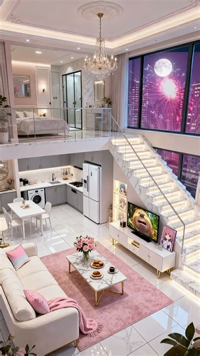 I Created a DREAMY Loft with a FIREWORK View. #ViralShorts #AIApartment #RelaxingVibes