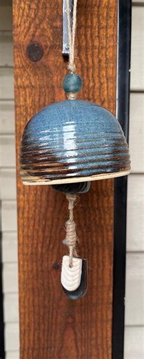 Handmade Ceramic Wind Chime | Blue Glazed Pottery Garden Bell - Etsy