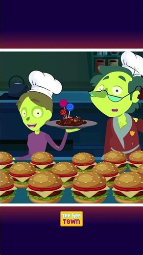 Five Zombies Cooking At A Haunted Party #shortsfeed #skeletons #kidssongs #teeheetown