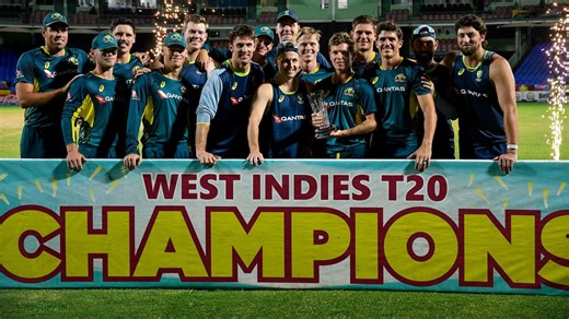 Australia beat West Indies, Australia won by 3 wickets (with 18 balls remaining)