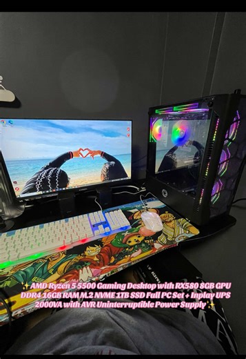 ✨AMD Ryzen 5 5500 Gaming Desktop with RX580 8GB GPU DDR4 16GB RAM M.2 NVME 1TB SSD Full PC Set Inplay UPS 2000VA with AVR Uninterruptible Power Supply✨