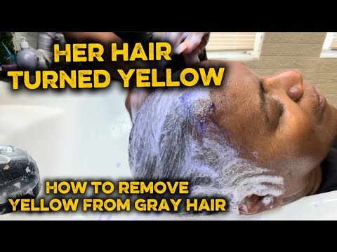 Her hair turned yellow from the relaxer + how to remove yellow or brassy tones from gray hair