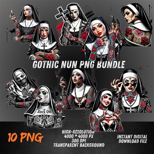 Gothic Nun PNG Bundle Tattoo Dark Aesthetic Clipart for T Shirt Design - Etsy