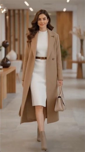 Elegant Ribbed Sweater Dress with Long Wool Coat Outfit Ideas | #shortsfeed #shorts