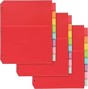 Oxford Poly Binder Dividers, Durable Plastic Dividers, Set for School or Office, Double Pocket, 3 Hole Punch Organizers, Assorted Colors, 8-tab Non-Stick Organizers, Pack of 3 Index Dividers (89609)