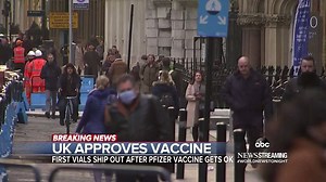 UK APPROVES VACCINE: Maggie Rulli reports as the United Kingdom became the first country to approve Pfizer’s COVID-19 vaccine, with first batches leaving a factory in Belgium and new details about the possible timetable for Americans to receive doses. https://abcn.ws/2JljjVq | ABC World News Tonight with David Muir