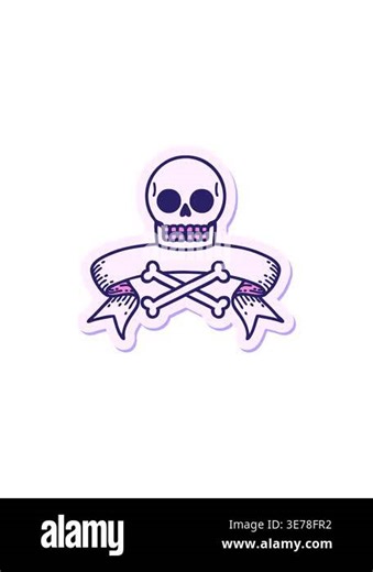 splitting effect animation of tattoo style sticker with banner of a skull Stock Video Footage - Alamy