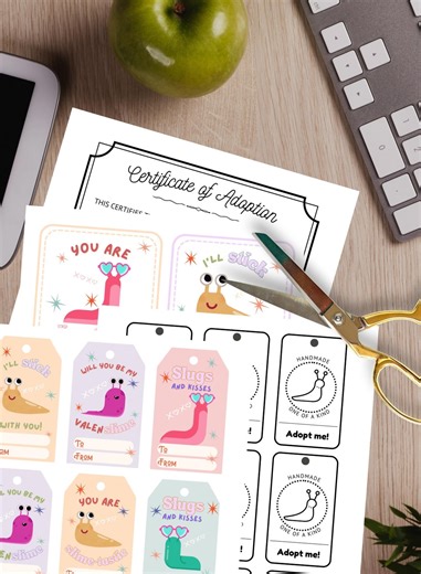 Slug Printable Pack | 9 Pages | Hang Tags, Valentine Cards, Adoption Certificate, Handmade Slug Tags - Etsy