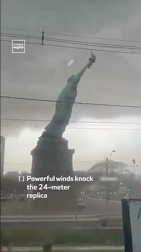 Statue of Liberty Replica Toppled by Strong Winds