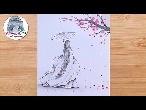 How to Draw Japanese Girl with Kimono || A girl under cherry blossom tree - Pencil Sketch Tutorial