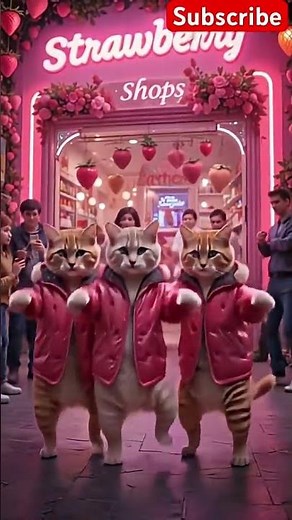 Strawberry Cats Dance Party Outside Sweet Shop | Ultra HD Cutest Trend