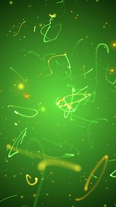 Download Vertical video - party and celebration motion background animation with dancing, glowing green and gold particles of light and streamers. Full HD, looping Saint Patrick's Day party background. for free