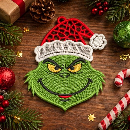FSL Grinchy Santa - Free Standing Lace Machine Embroidery Designs Instant Download 4x4 Hoop SCA1259-005 - Etsy