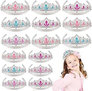 NINAOR Princess Crown Party Favors, 16Pcs Princess Dress Up Tiaras for Birthday Girl Cosplay Accessories, Princess Pretend Play Jewelry Party Supplies