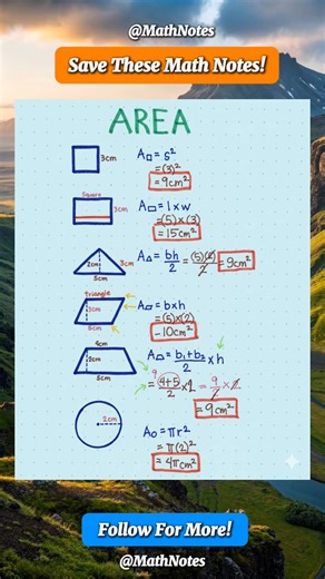 19K views · 155 reactions | Area Formula Math Notes | Math Notes | Facebook