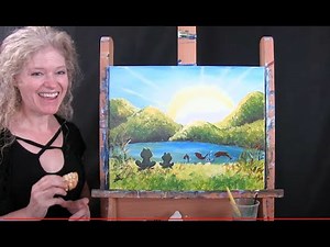 Sunrise Over Mountain Water | Cookies and Canvas for Kids | Step by Step Painting Lesson