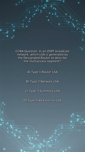 CCNA Quiz: In an OSPF broadcast network, which LSA is generated by the Designated Router to descr...