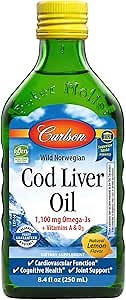Carlson - Cod Liver Oil, 1100 mg Omega-3s, Liquid Fish Oil Supplement, Wild-Caught Norwegian Arctic, Sustainably Sourced Nordic Liquid, Lemon, 250 ml