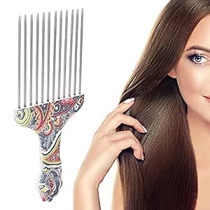 Afro Detangling Hair Pick Comb - Stainless Steel Professional Styling Tool for Curly Hair (Waist flower K4)