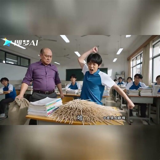 当班里来了个大力神！本视频由#即梦AI 出镜模式制作#AI分身戏精大赛 #用即梦AI过戏瘾#搞笑 #抽象
