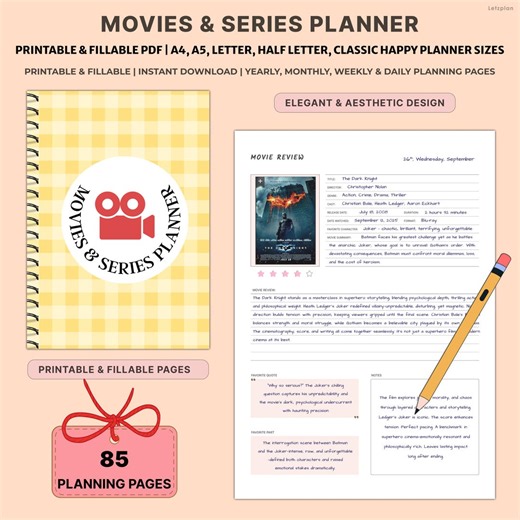 Printable Movie & TV Show Tracker Bundle | Undated Series Journal | Film Log | Movies to Watch List A4 A5 Letter | Fillable PDF Reviews - Etsy