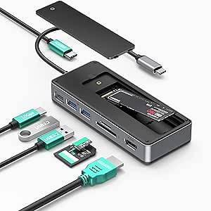 GiGimundo GM28P M.2 NVMe SSD Docking Station - 10Gbps Multi Ports Portable USB-C Hub, PD100W, HDMI 4K 60Hz, SD Card Reader, M.2 Dock for Laptop Mac, Black