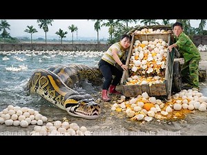 72 Hours Facing a Giant Monster Python Invading a Duck Farm - Harvesting 1000+ Eggs for Market