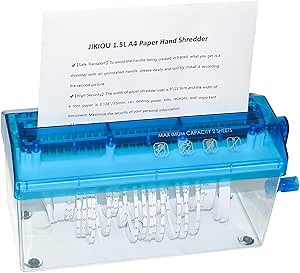 JIKIOU Standard A4 Paper Hand Shredder Portable Paper Shredder Manual Shredder Documents Paper Cutting Tool Home Office Desktop Stationery Blue