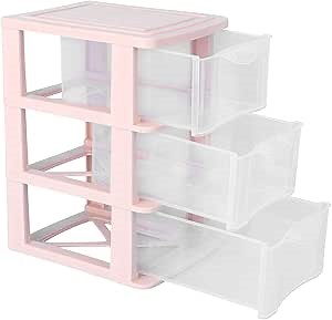 DOITOOL 3 Drawer Cube Storage Organizer Plastic Makeup Organizer Storage Station Cube, Desktop for Office Supplies, Makeup Supplies (Pink)