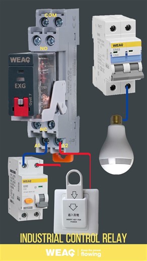 Electromechanical Relay Control Path: RCBO to Lamp via Power Pickup.