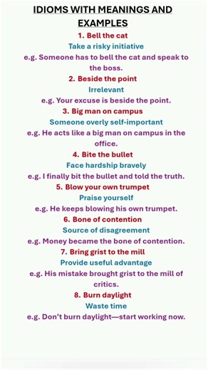 Common Idioms with Meanings and Examples. English Vocabulary
