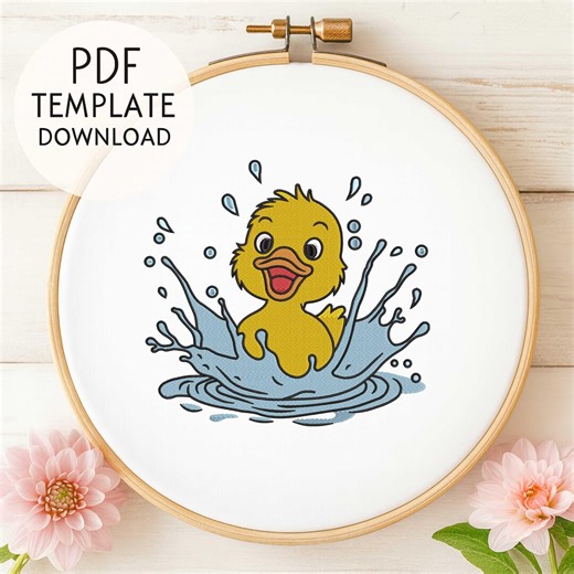Duckling Embroidery PDF Pattern, Cute Baby Duck Splash Hoop Template, Water Animal Design, Hand Embroidery Instant Download - Etsy