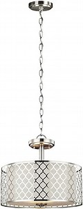 Sea Gull Lighting 7715502-962 Jourdanton Two-Light Semi-Flush Convertible Pendant with Satin Etched Glass and Faux Silk Fabric and Stainless Steel Shades, Brushed Nickel Finish