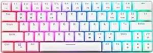 HUO JI CQ63 60% RGB Wireless Mechanical Gaming Keyboard, Authentic Cherry MX Brown Switches, Bluetooth 5.0, Wired Keyboard 63 Keys for PC Tablet Laptop Cell Phone, White