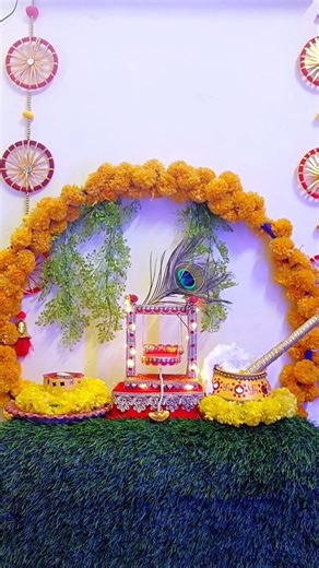 Poonam singh on Instagram: "Janmashtami decoration idea . . . Janmashtami, easy decoration, at home , easy decoration idea , festival decoration Full tutorial available on my YouTube channel Poonam diy with creativity"