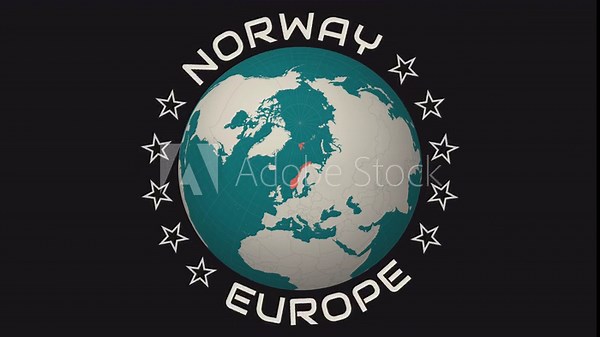 Norway map. Animated zoom into the country on the Globe in Teal Pale Mint color palette. Country logo animation. Map with meridians, parallels. Neat video.