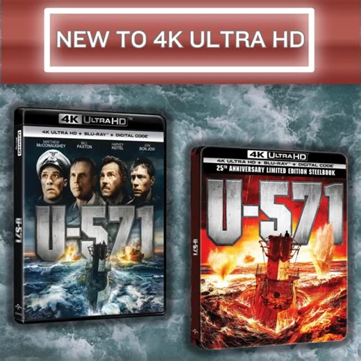Studio Distribution Services (SDS) on Instagram: "U-571 has blasted on to 4K Ultra HD SteelBook and 4K Ultra HD!⁠ ⁠ ⁠ When a German U-boat with an Enigma cipher machine onboard sends out a distress signal during a WWII battle at sea, the U.S. sends a Naval team disguised as German soldiers to steal the sophisticated encryption device. When their cover is blown upon boarding the German submarine, they must take the crew hostage to retrieve their target and destroy U-571 before the Nazis can send 