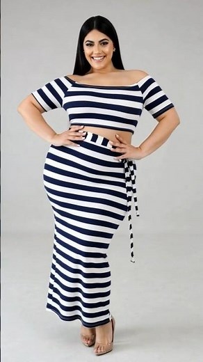 Navy Stripe Two Piece Set Plus Size – Chic Nautical Look 2026 🤍🖤 | Moda Plus Size